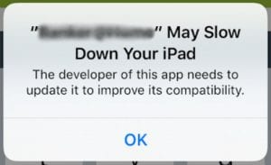 iOS Slow Down warning dialogue