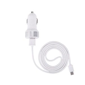 2.1A Dual USB Port Car Adapter & 1m Type C Cable – White