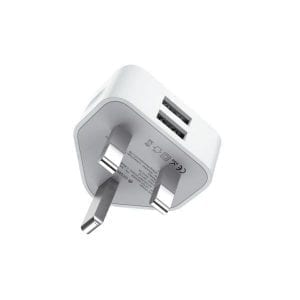 2.4A Dual USB 3-Pin UK Charging Plug - White