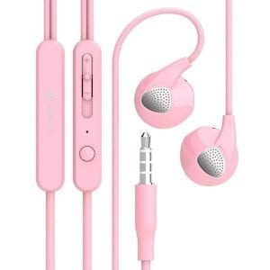 3.5mm HD Noise Isolating Earphones with Microphone & Volume Control - Pink