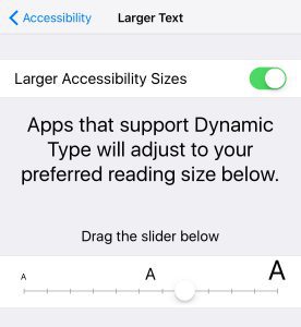An image displaying the 'Larger Text' option from the Accessibility settings of an iPhone.